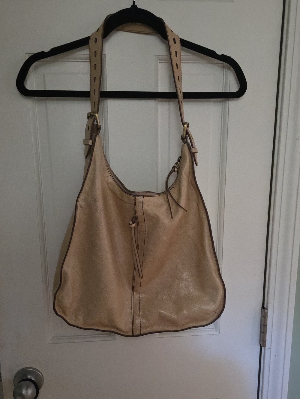 Soft Beige Leather Hobo Bag - Women's Shoulder Bag